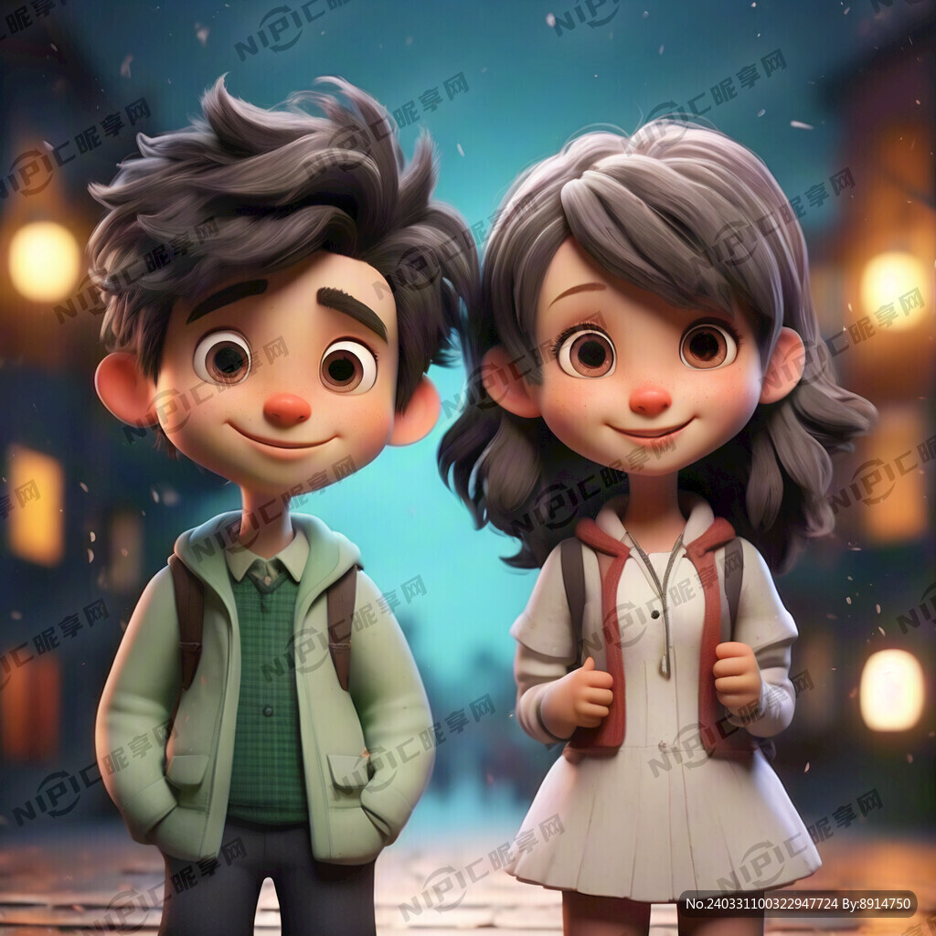 可爱的卡通动画男女同学