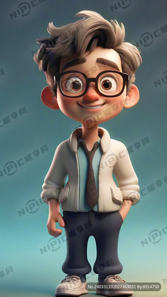 可爱活泼的卡通动画戴眼镜男生全