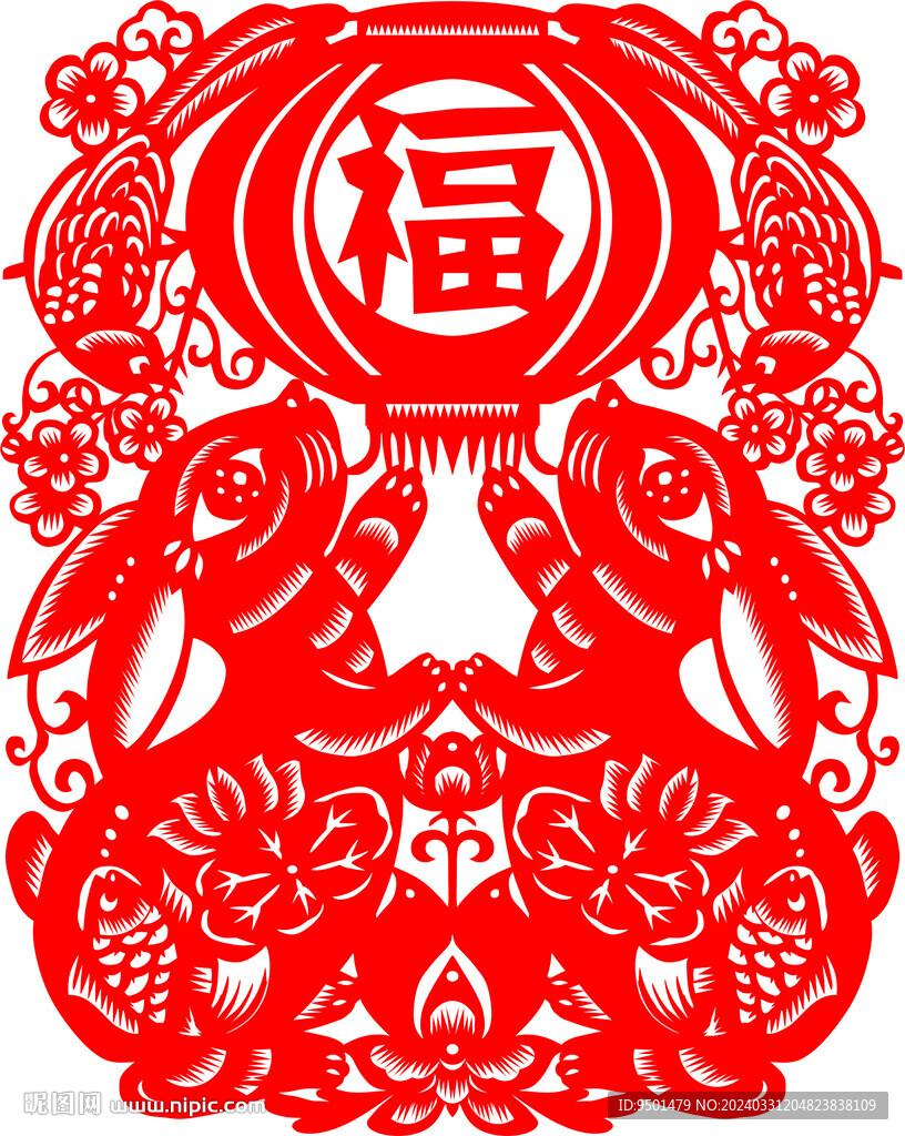 剪纸艺术玉兔呈祥