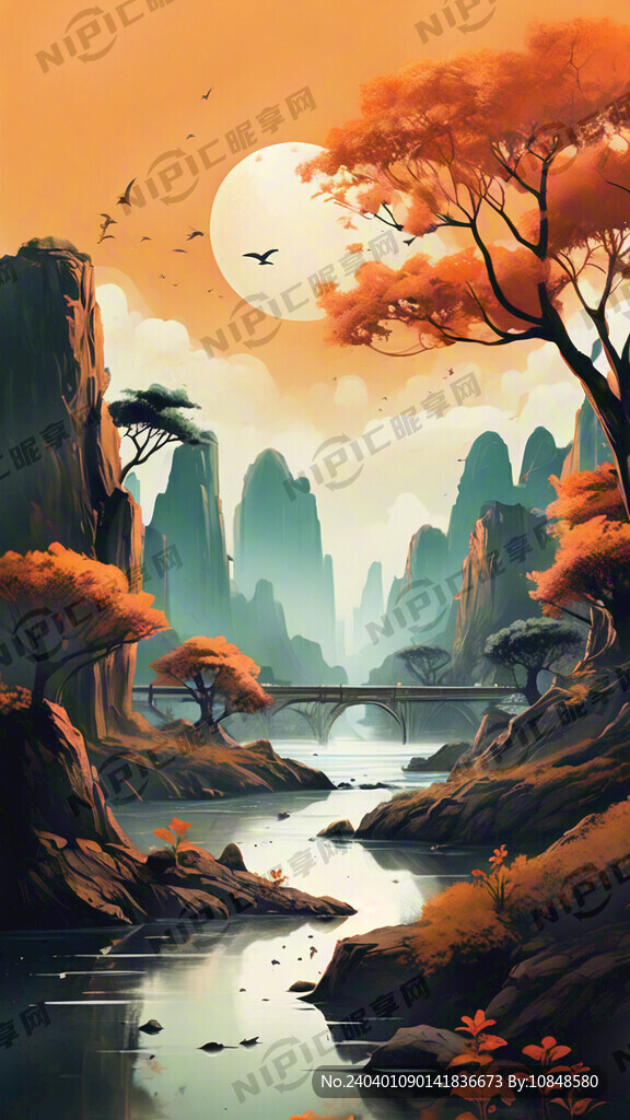 清明 橙色为主色系   山水