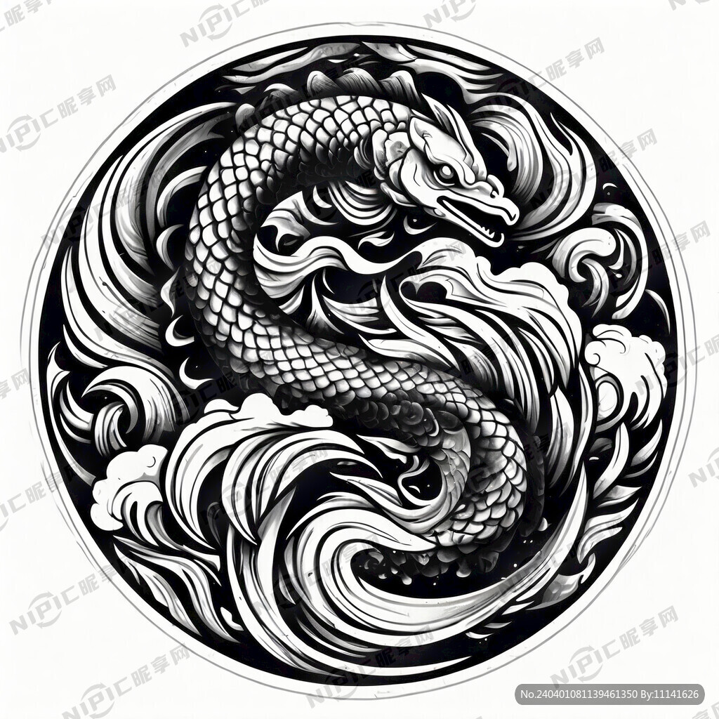 圆形 有纹身龙鱼 效果纹身
