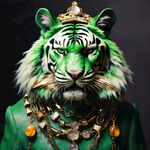 一只绿色老虎，佩戴金首饰