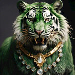 绿色老虎，佩戴金首饰
