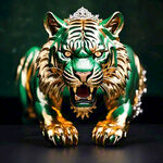绿色老虎，金首饰，正面，照片风格