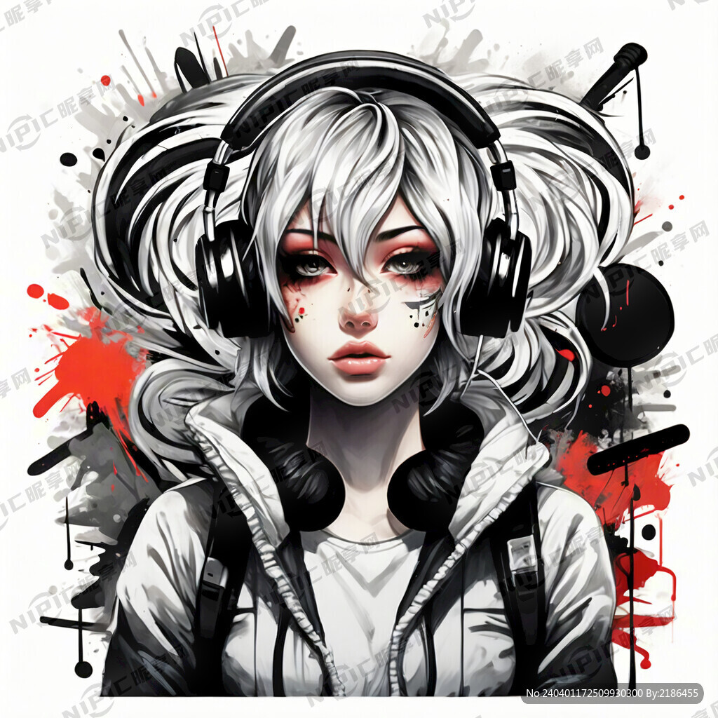 手绘涂鸦 耳机 音乐