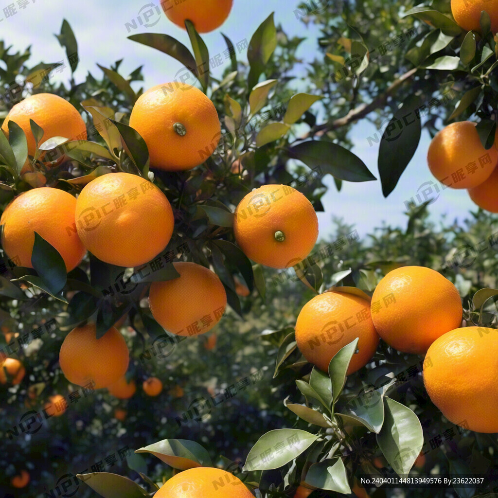 橙子树上结满了脐橙和的橙子花 