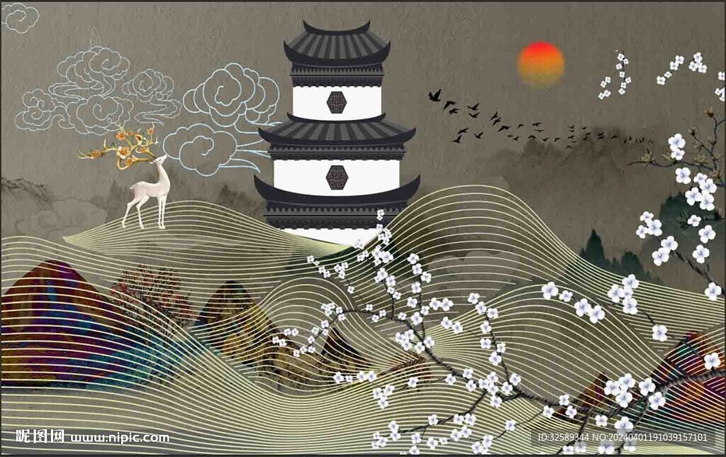 新中式背景墙 