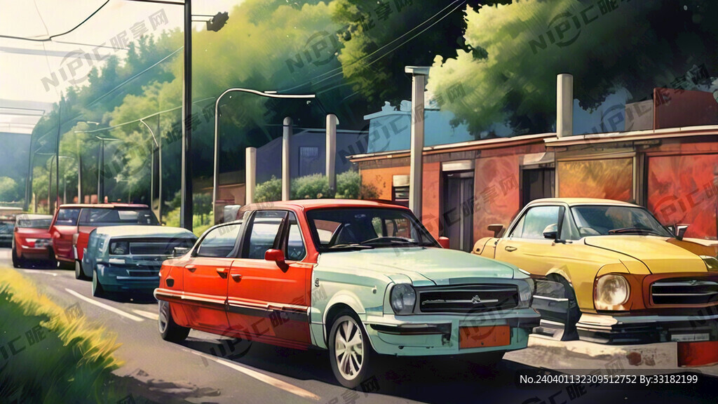 在马路边停了一排小汽车