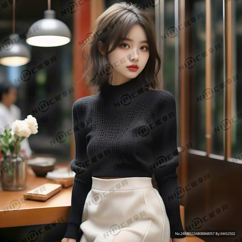 针织包臀裙 镂空 少女 黑色