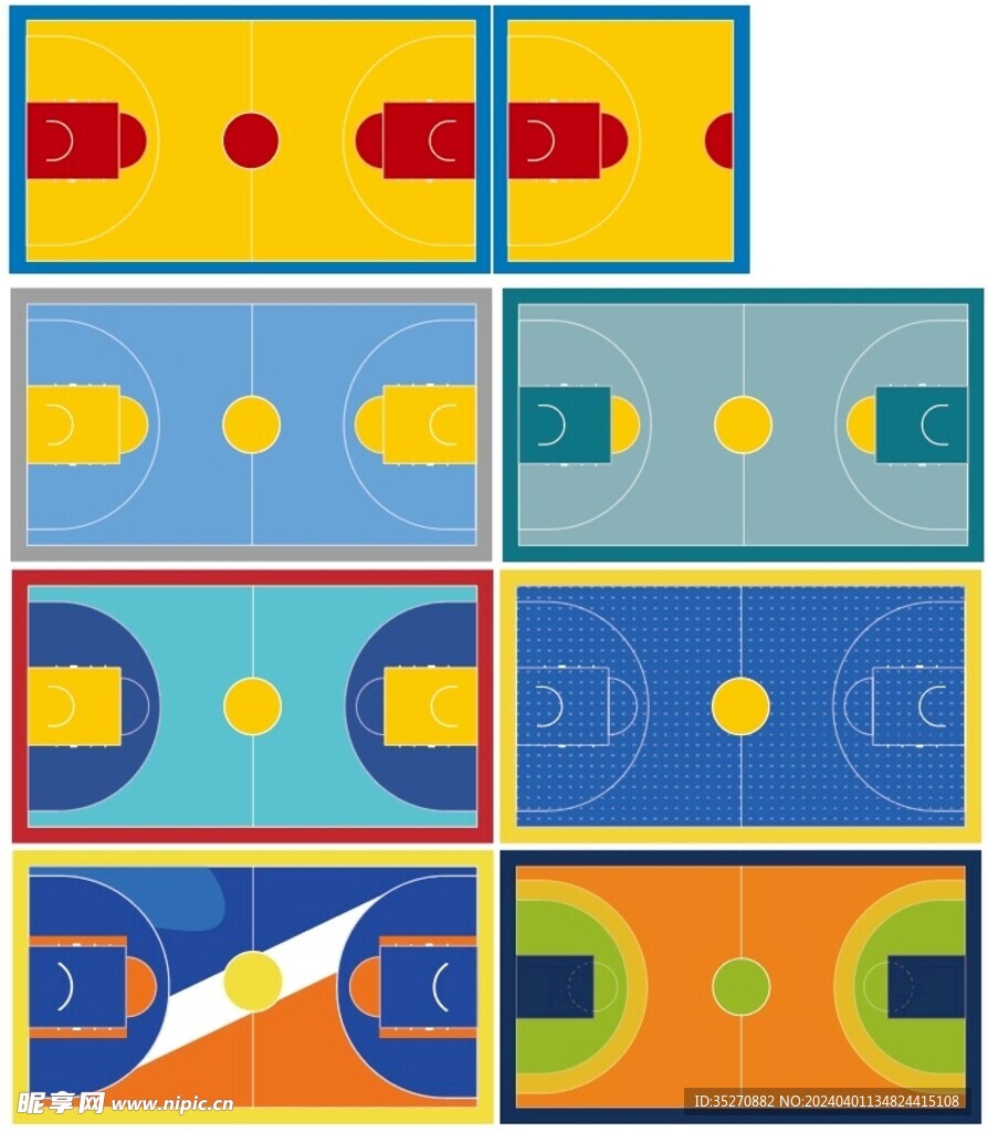 矢量标准篮球场地面平面图