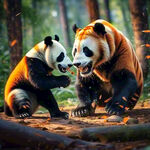熊猫和老虎在森林之中博斗