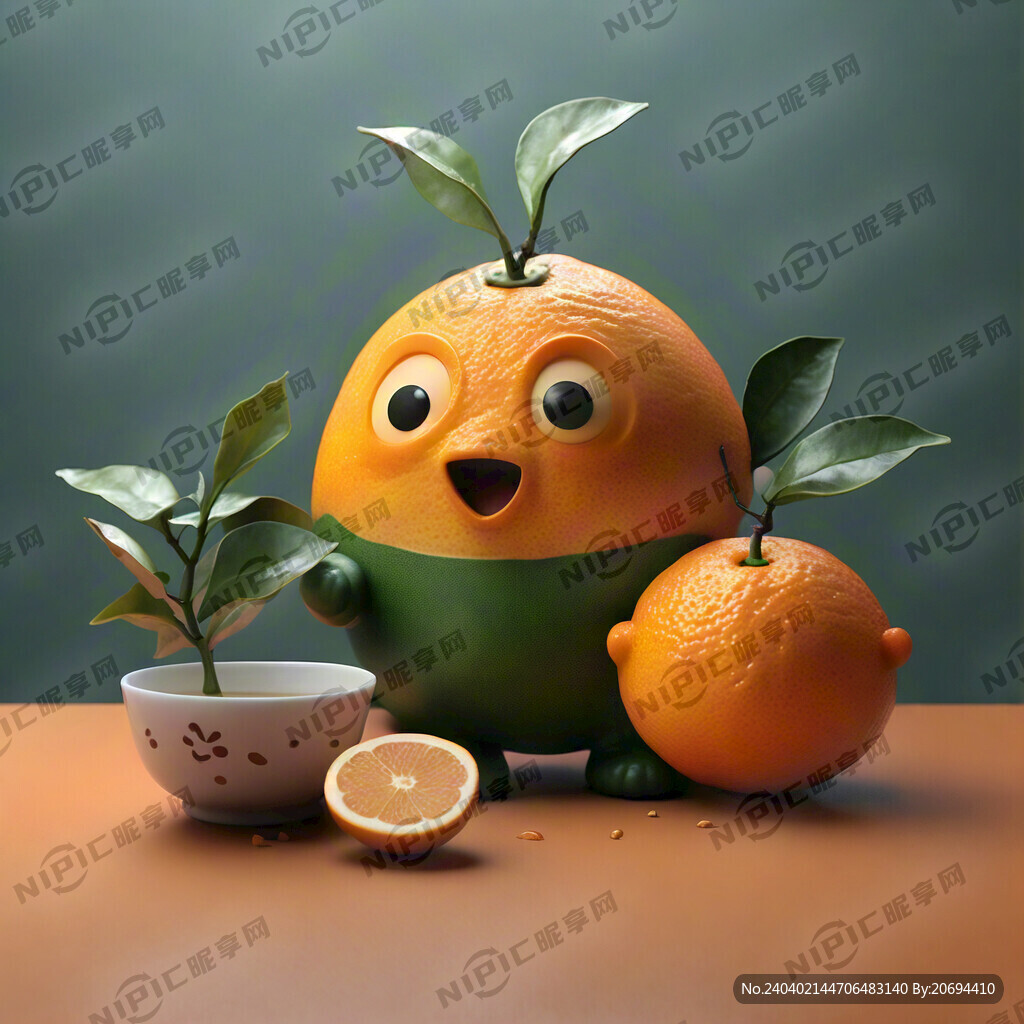 柑橘　茶叶　卡通人物　橙色