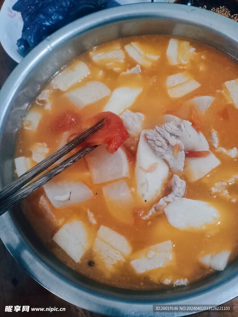 番茄山药肉片汤