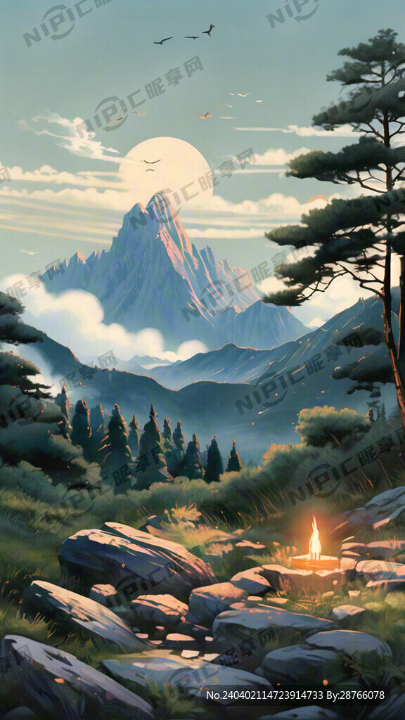 清明节 高山 青松 蓝天
