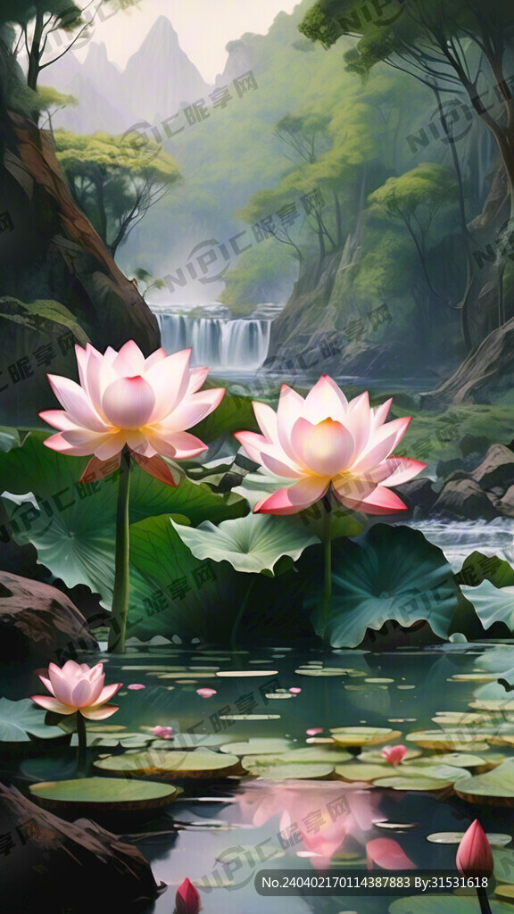 绿色调 山水风景 荷花