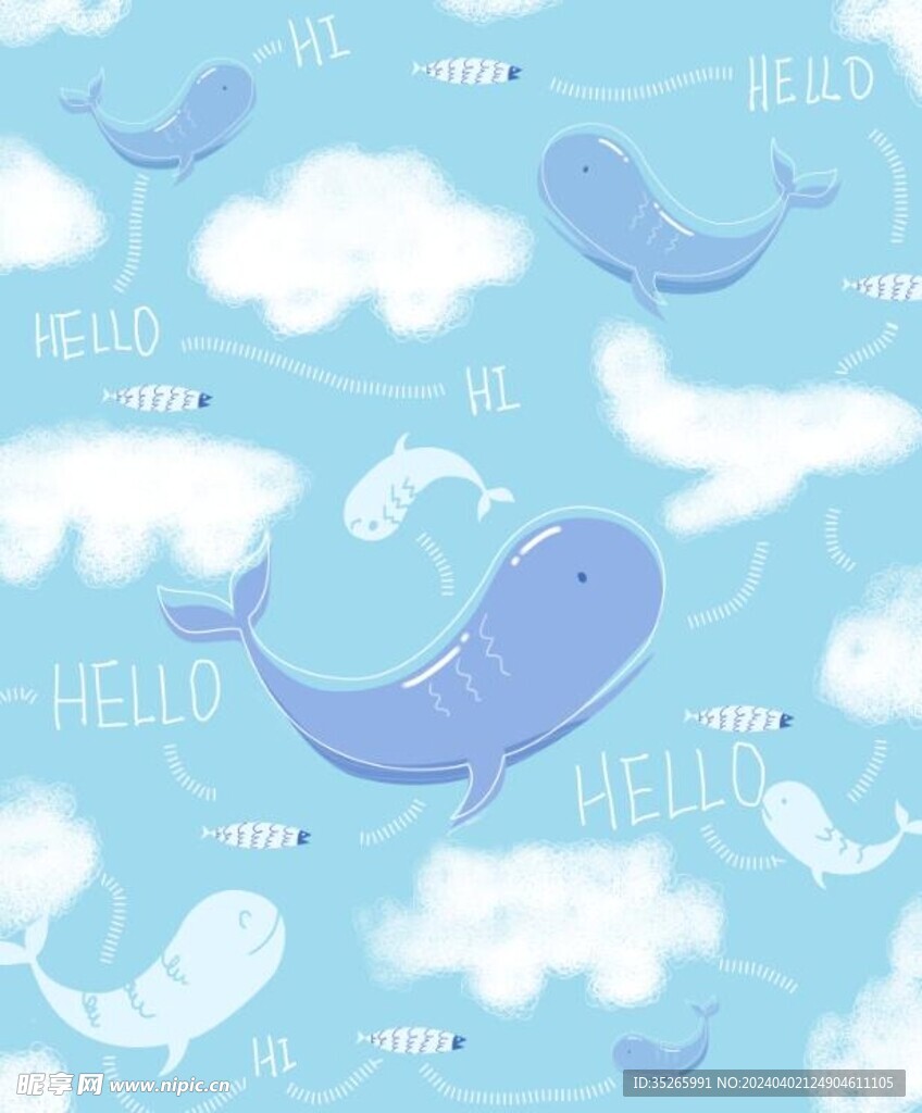 蓝色鲸鱼卡通装饰画