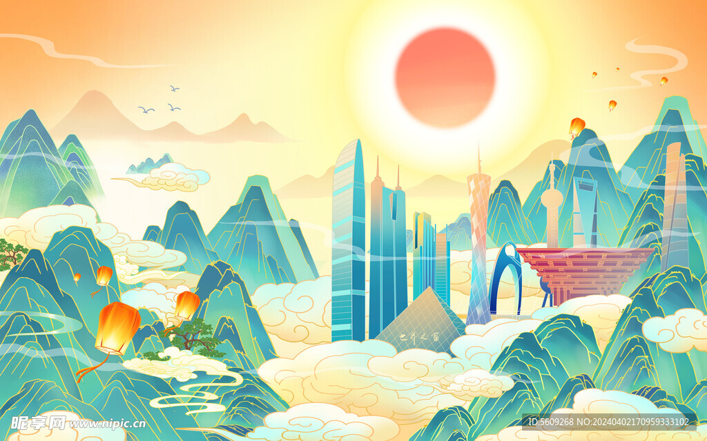 国风地标背景