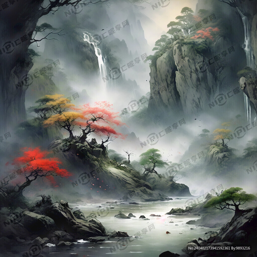 山谷 中国风 中国画 山水