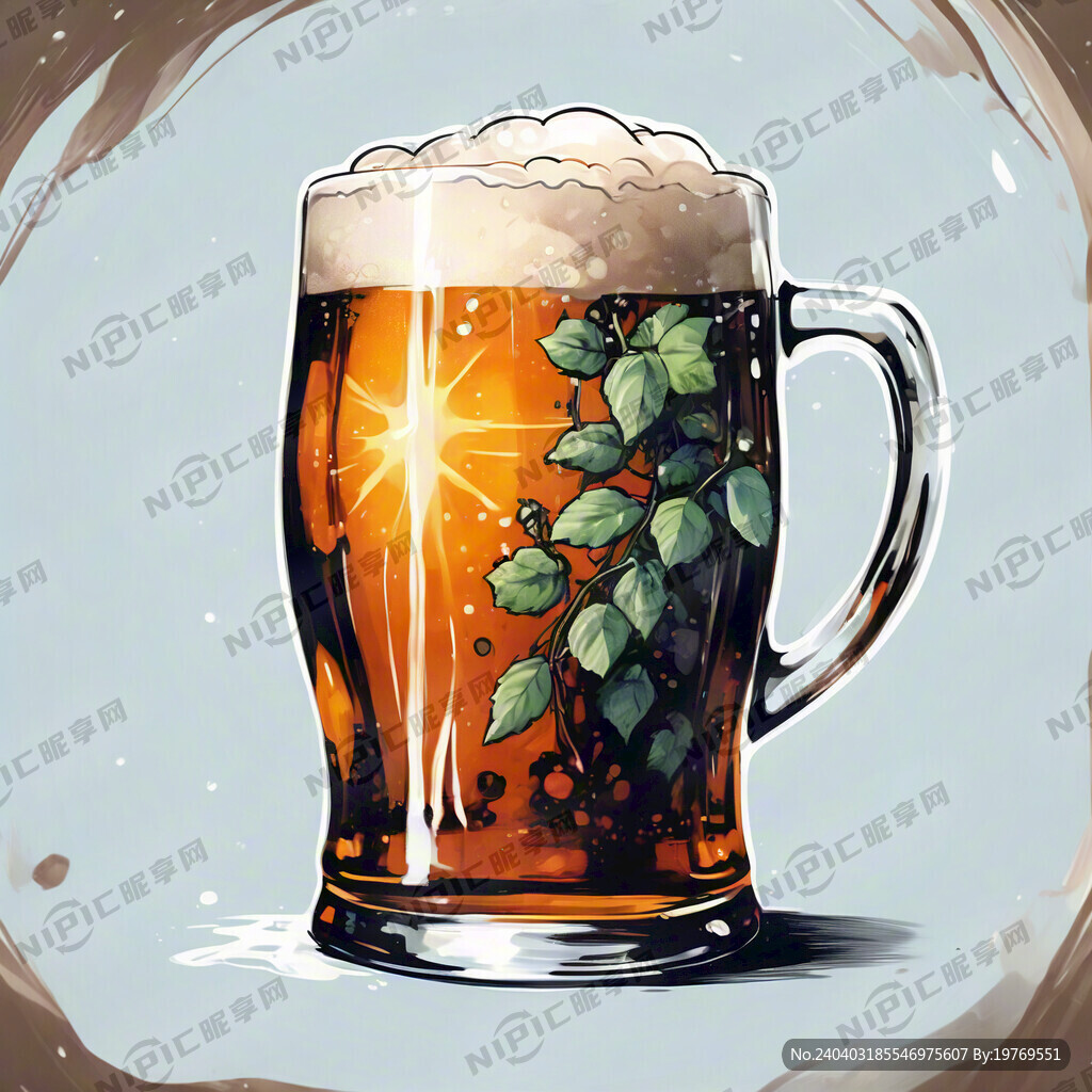 手绘透明啤酒杯
