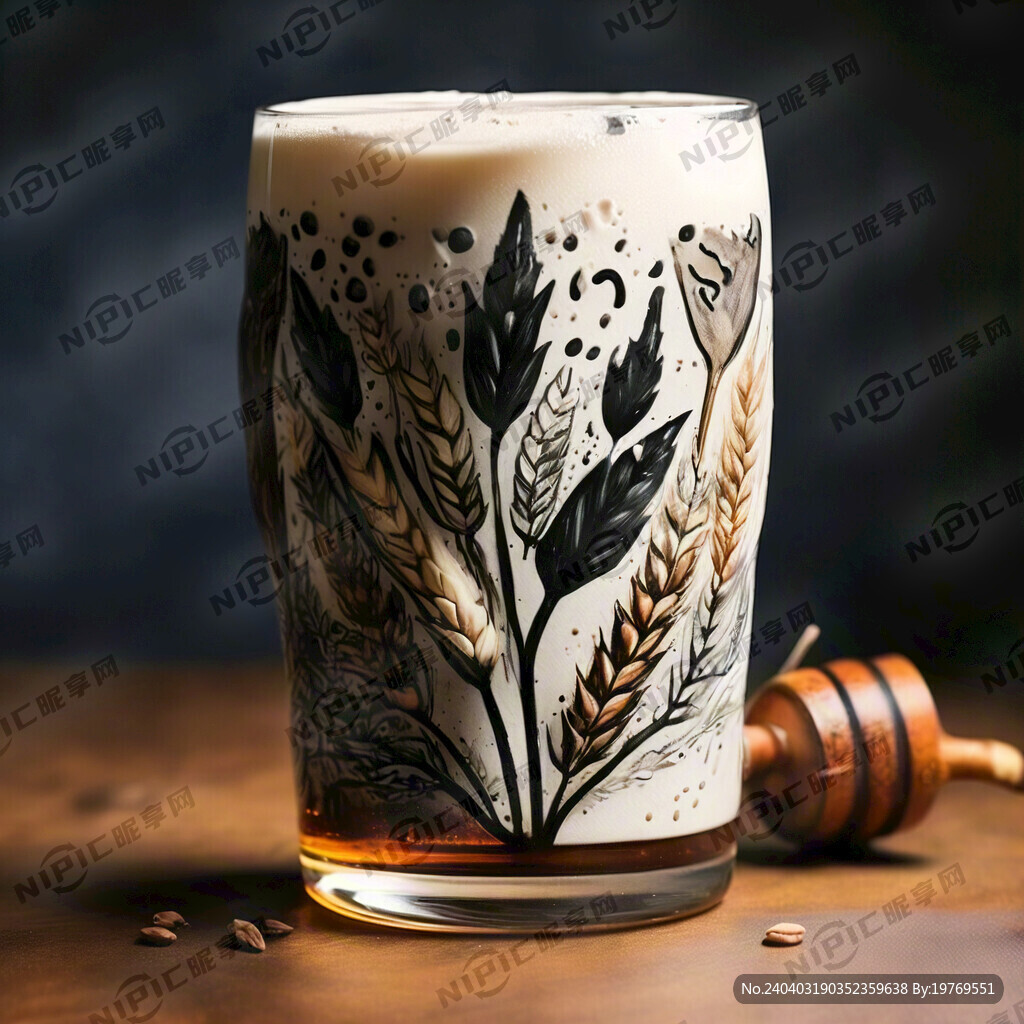 手绘 啤酒花小麦 精酿啤酒杯