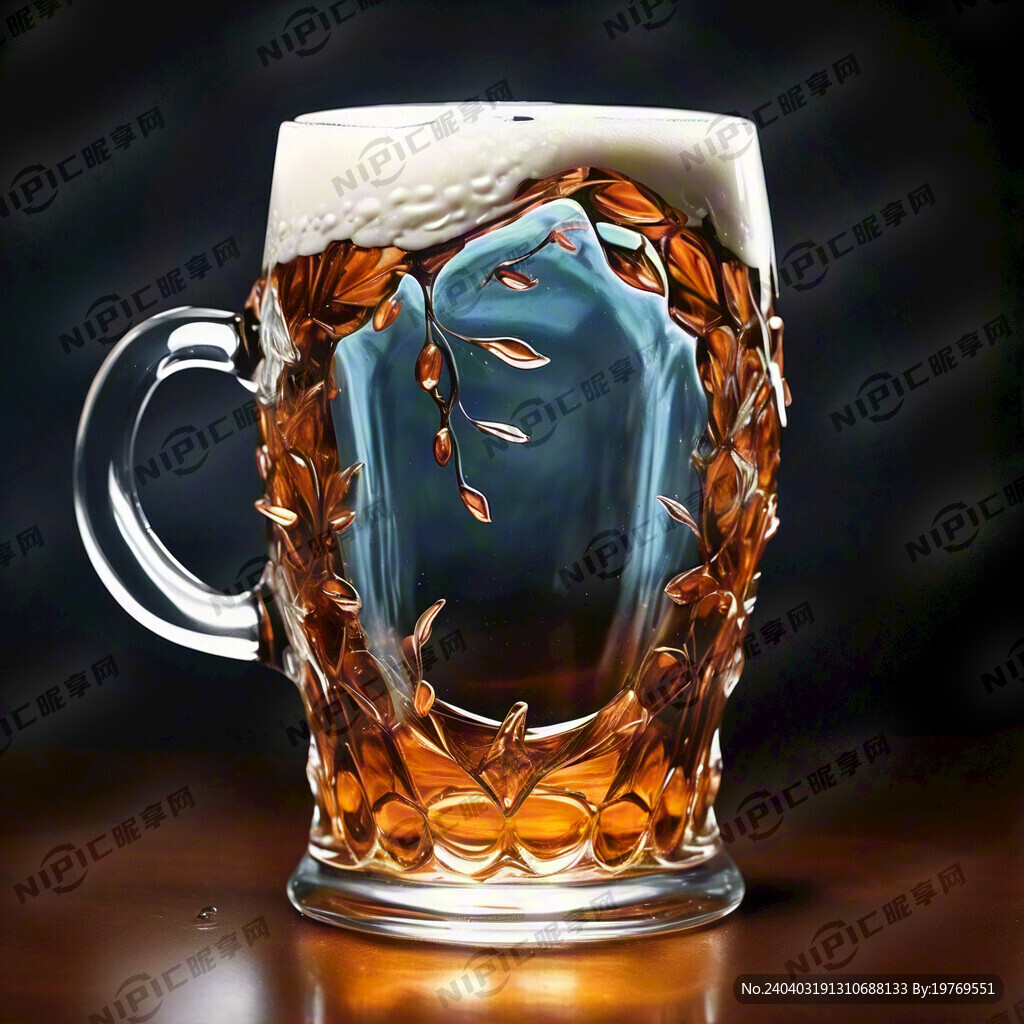 手绘真实透明啤酒杯