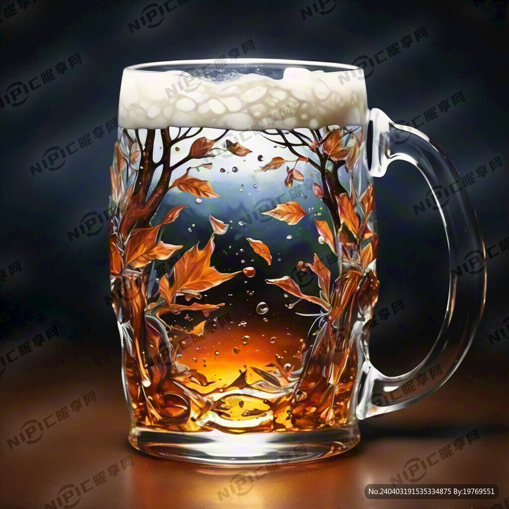 手绘真实透明啤酒杯