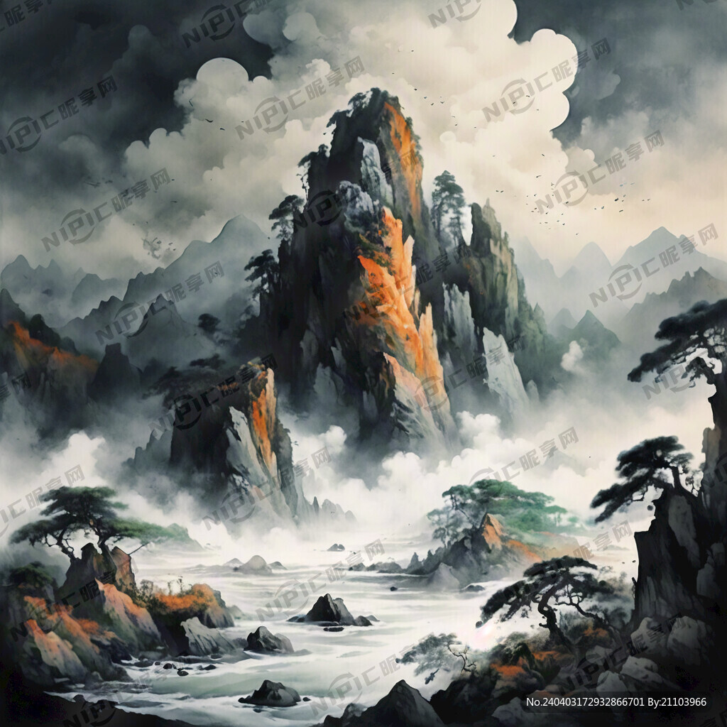 一幅山水画 墨色浓淡干湿