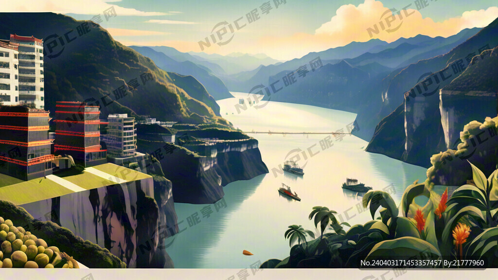 背景是三峡风光 穿插农产品