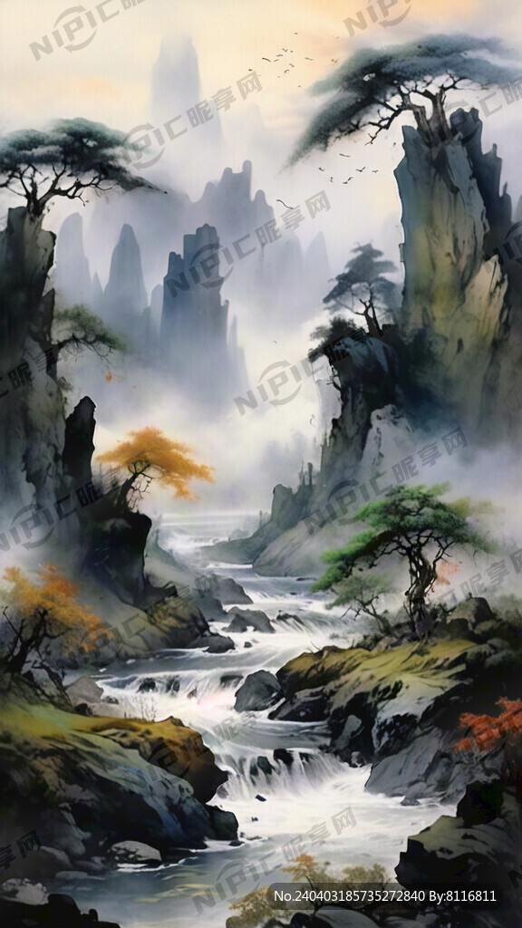 山谷 中国风 中国画 山水