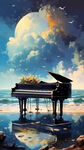 钢琴大海油画