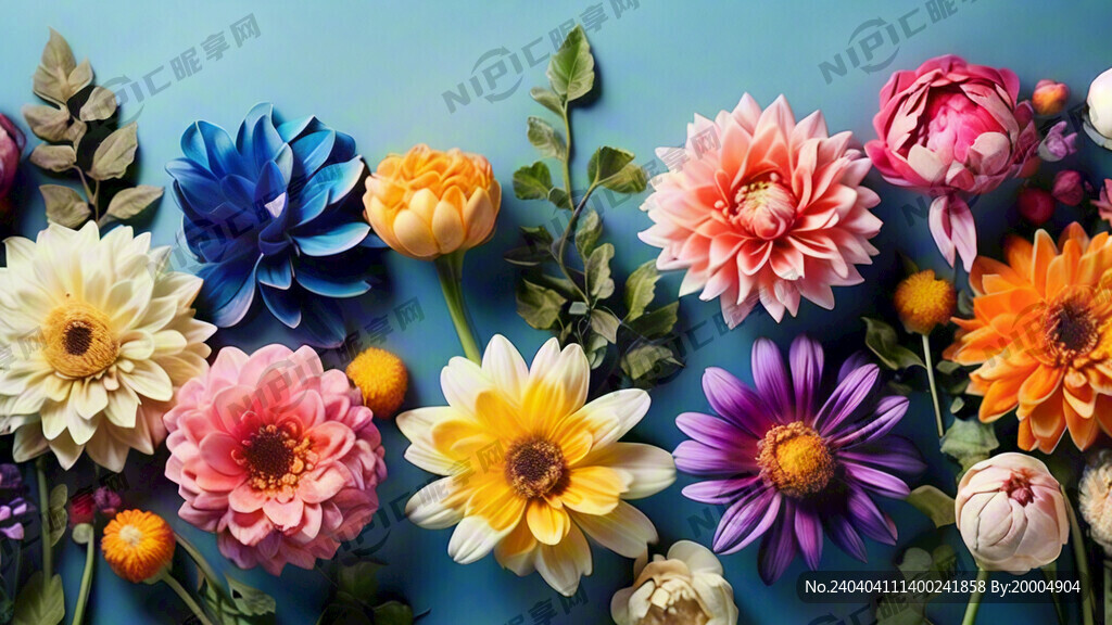 各式各样的七彩鲜花布满整副画面