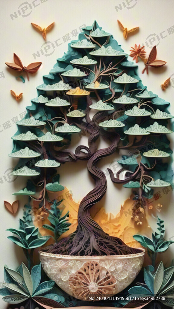 发财树 衍纸