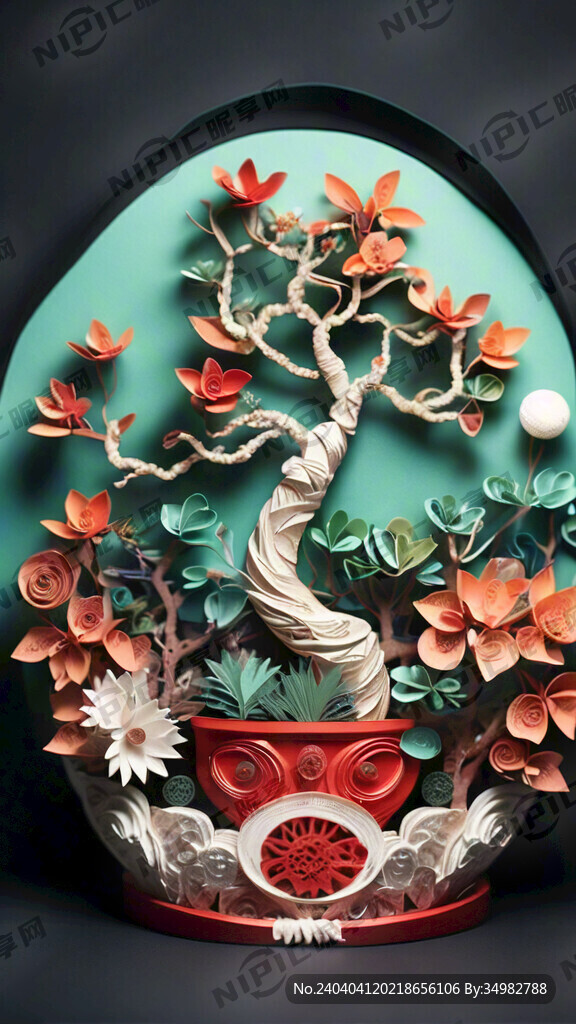 发财树 聚宝盆 衍纸