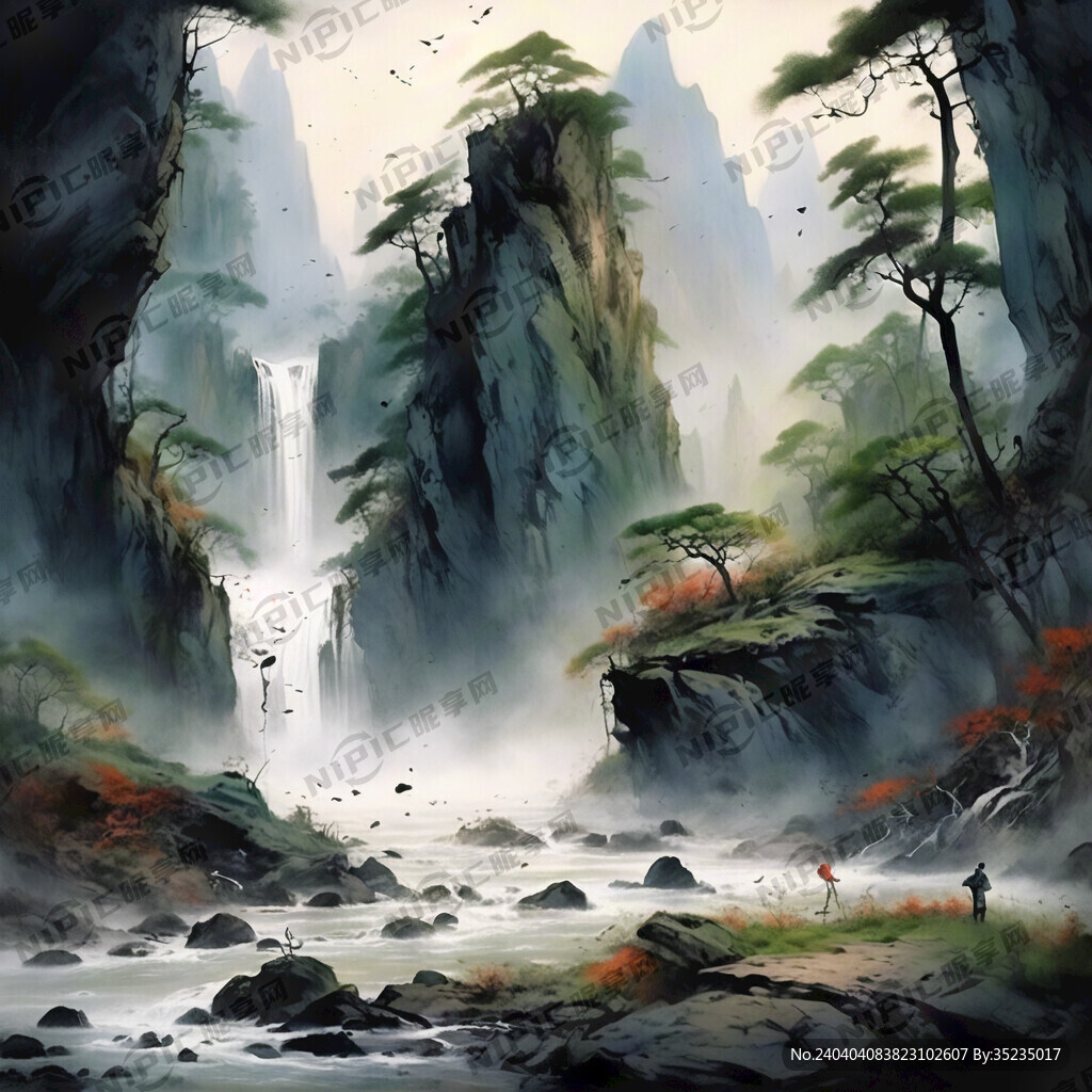 山谷 中国风 中国画 山水