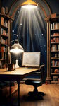 明亮带灯的书房背景图