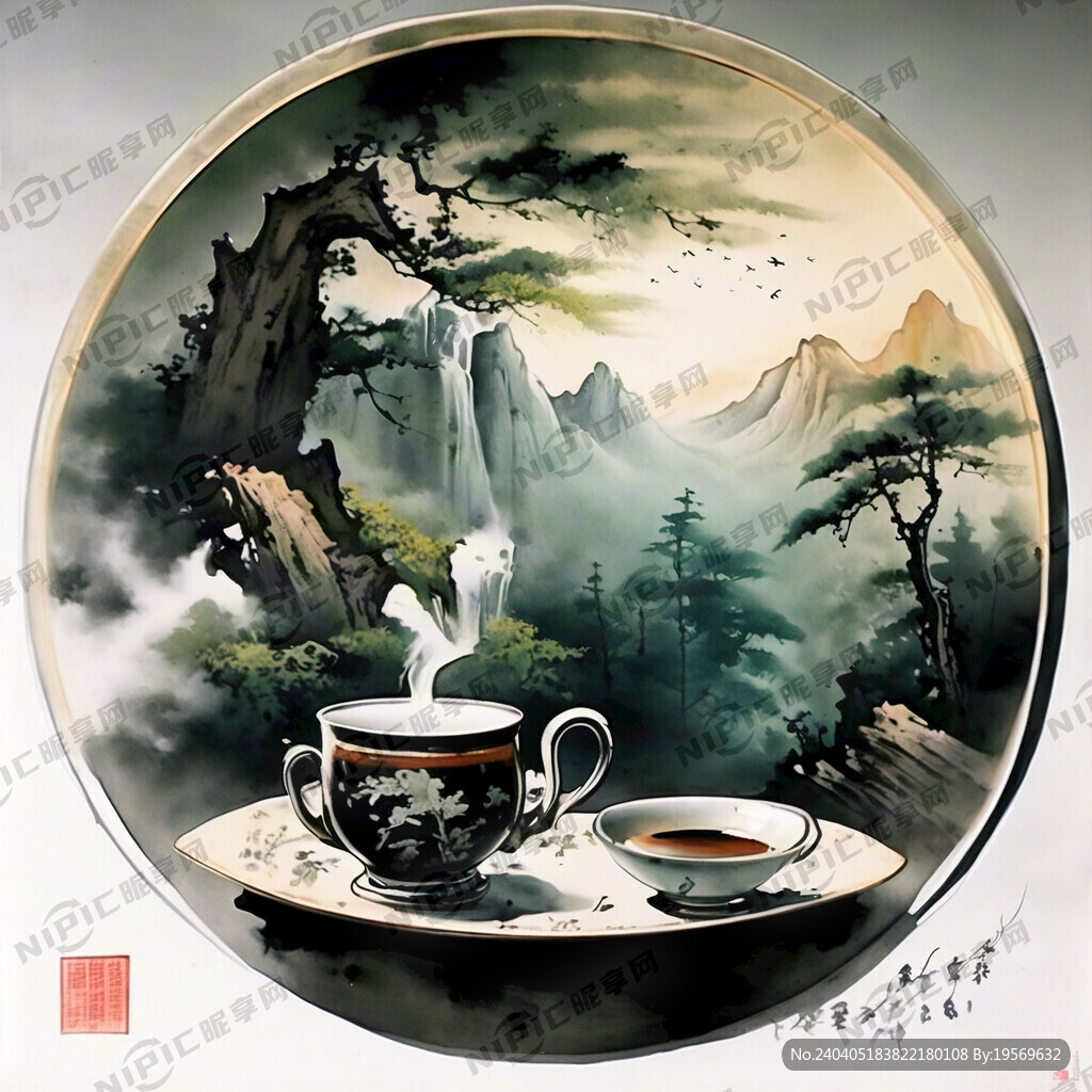 用山水画生成一款茶饼图