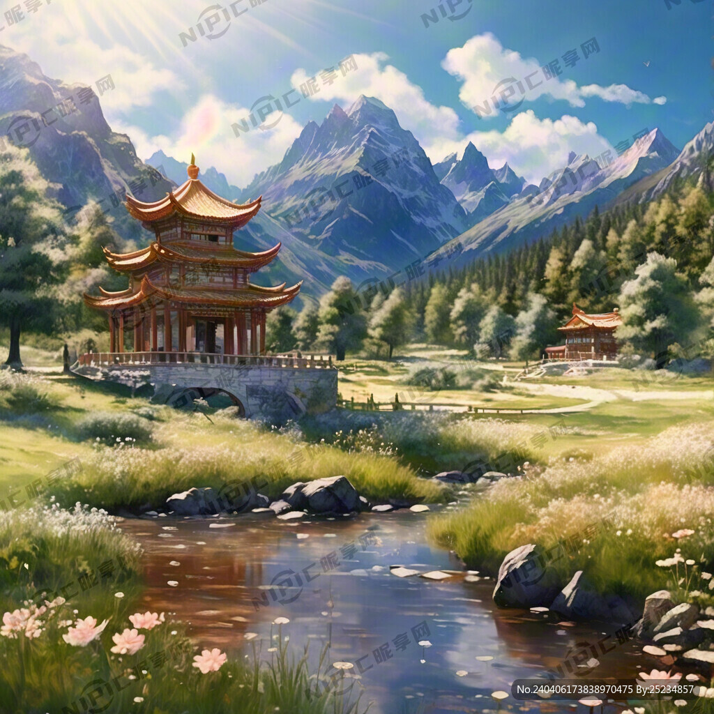 雪山 湖泊 草甸 自然风光