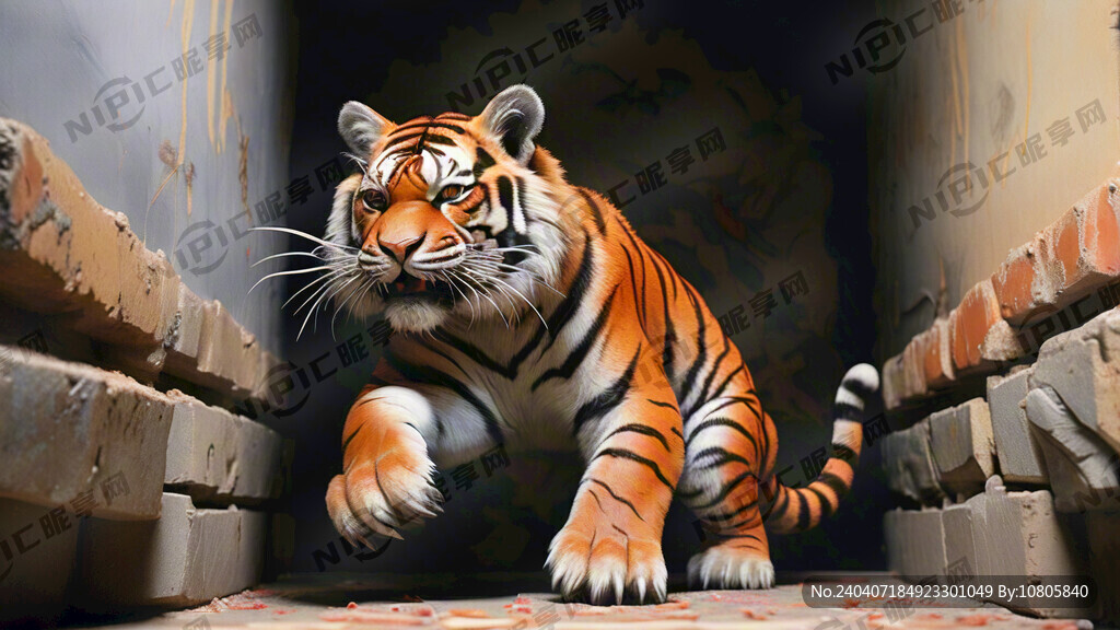 手爬在墙头的卡通老虎