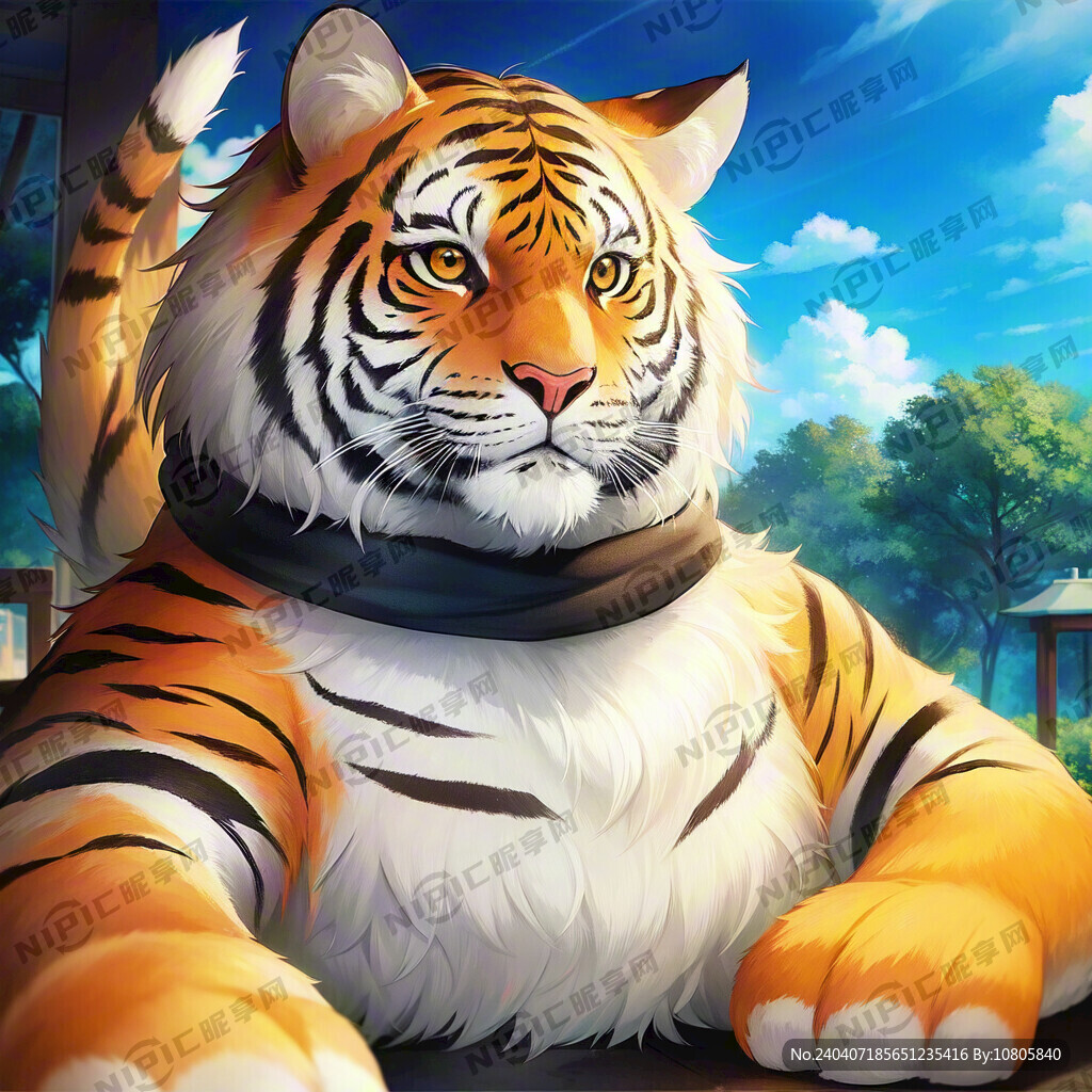 露出上半身的卡通可爱老虎