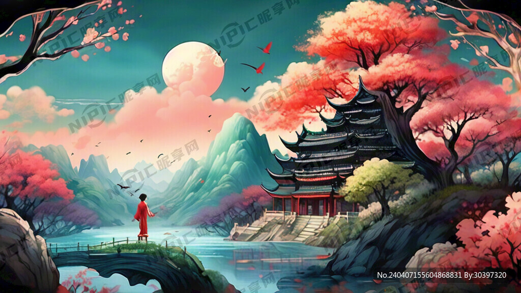 春天国风风景插画