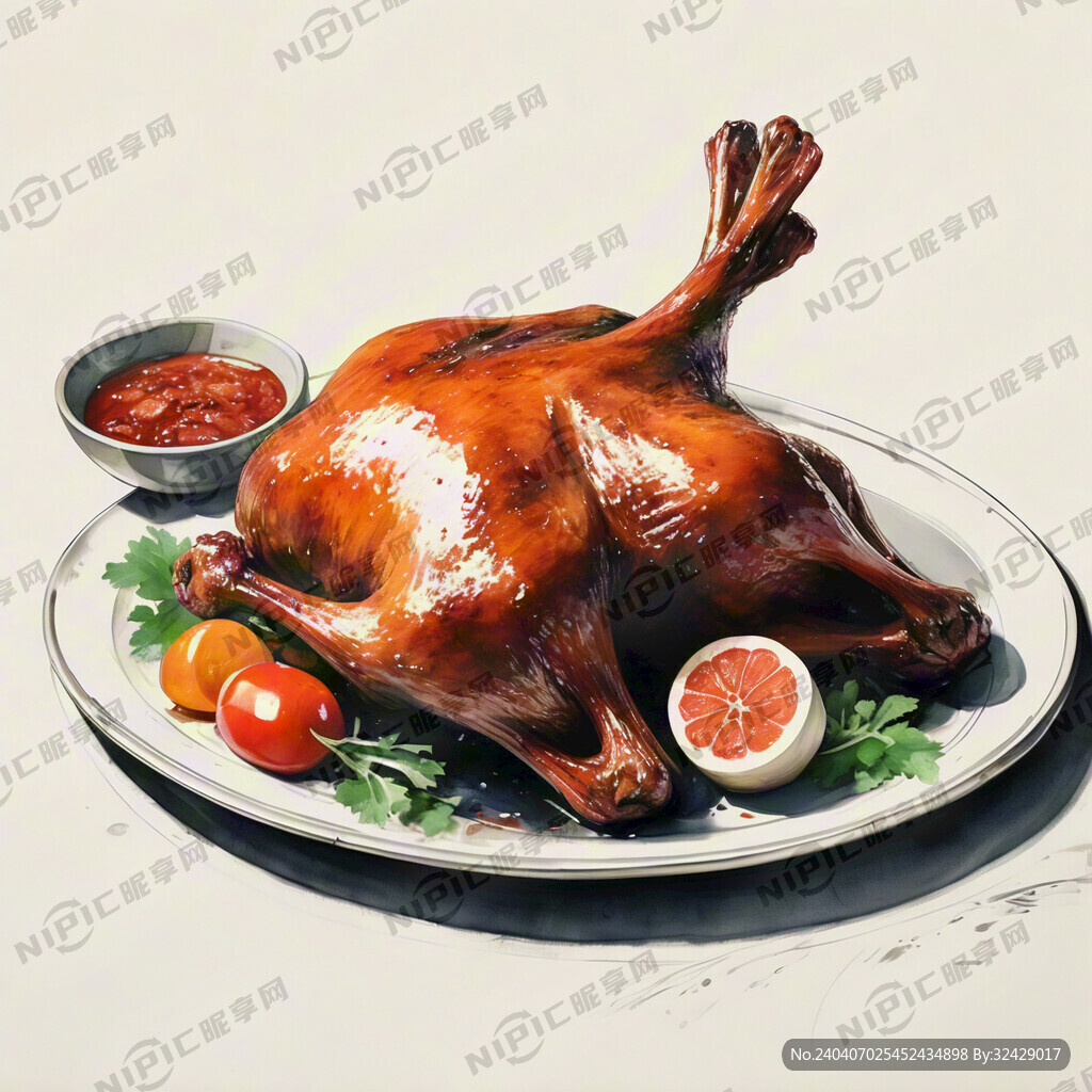 烤鸭子 切砍分块 装在盘子里