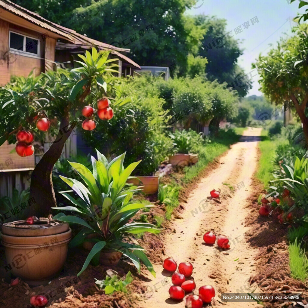 一条土路左侧种植水稻 超高清