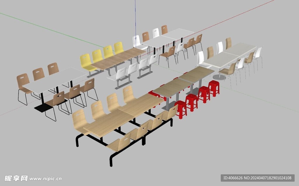 食堂餐桌椅su模型