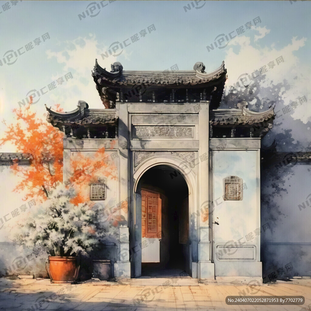 国潮手绘门楼
