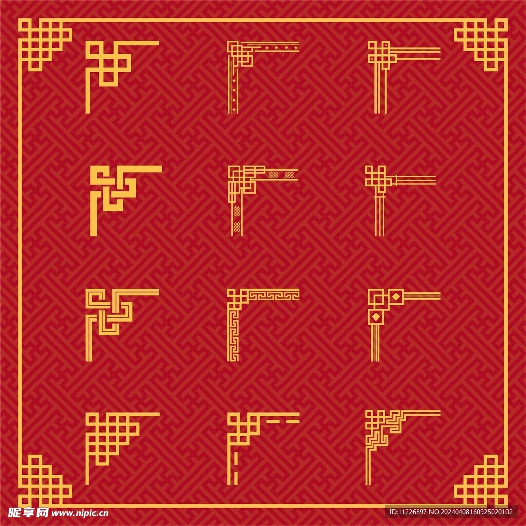 中国红传统装饰框图案矢量