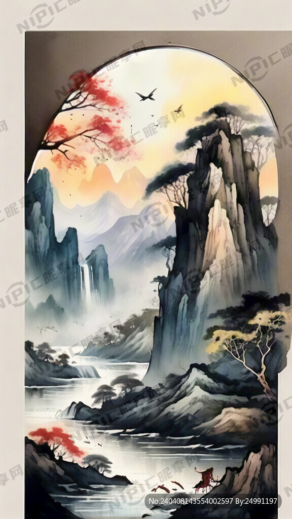 流动的山水 中国风格 浅色