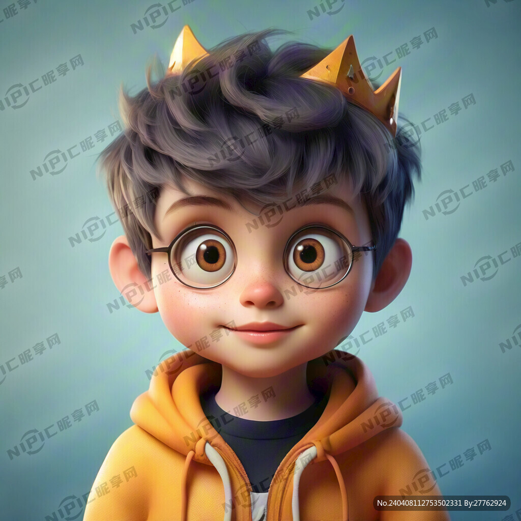 卡通男孩 圆脸 大眼 萌 皇冠