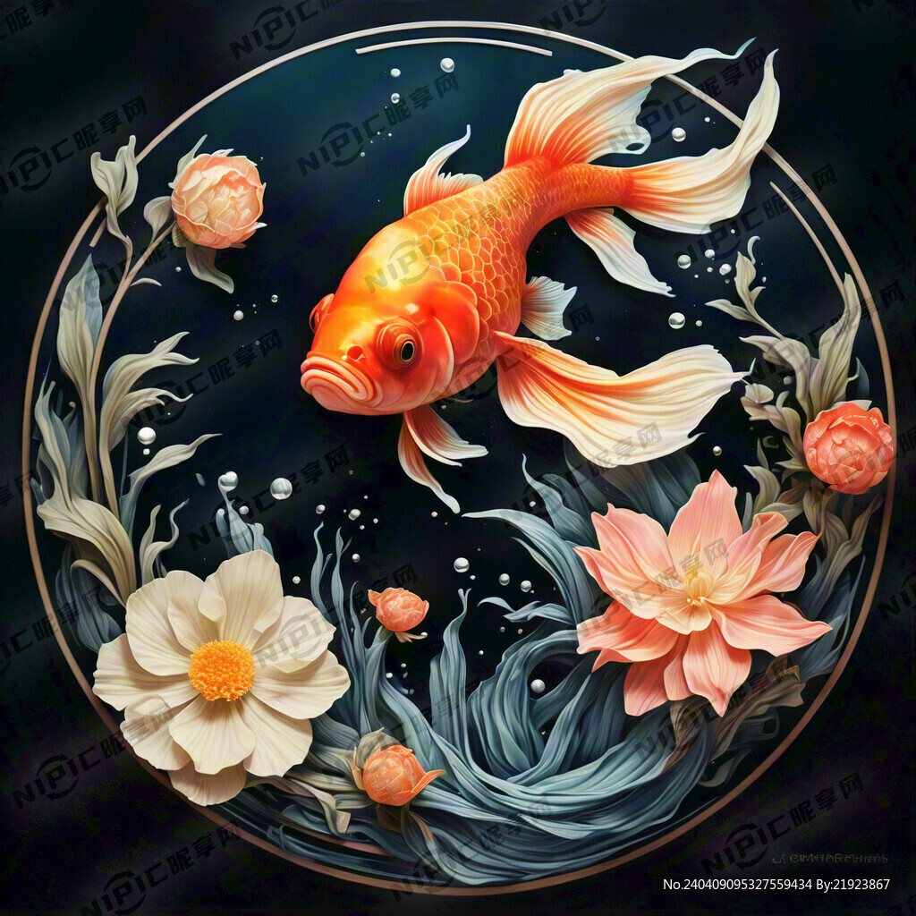 AI创作图金鱼和花nipic.com-昵图网