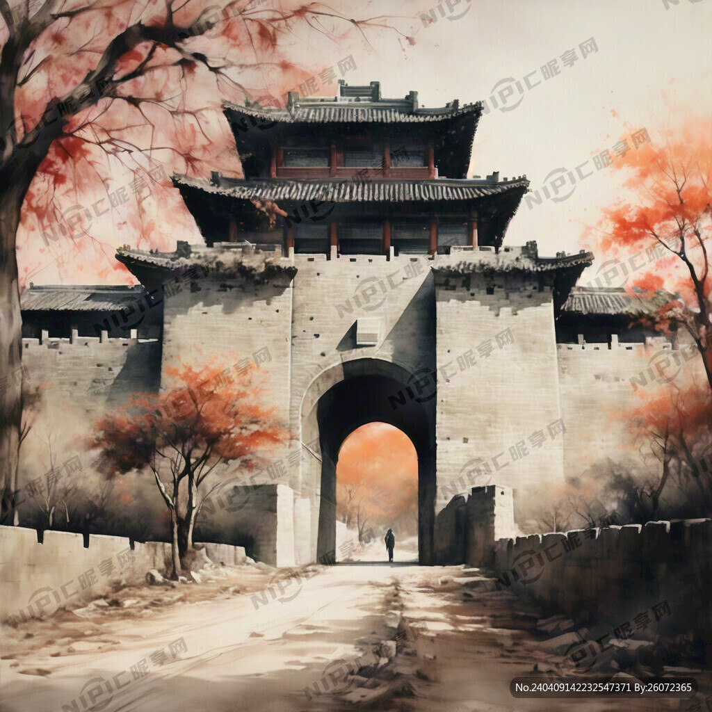 中国画 广阔的视野 城墙 城楼