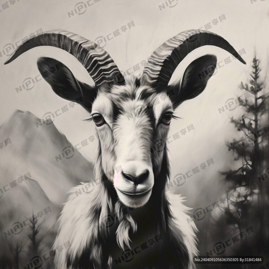 素描 山羊 黑白画 卡通图
